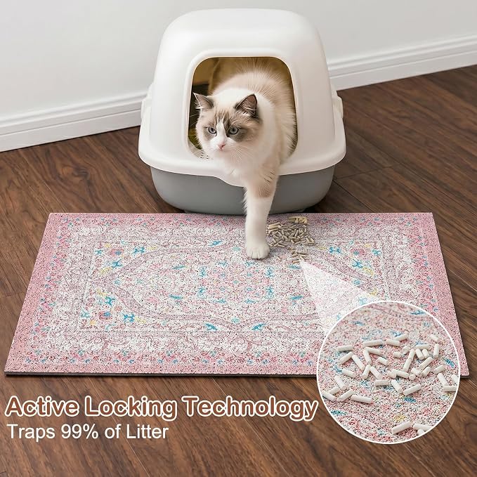 Glittme Cat Litter Mat, 24"x15" Non-Slip Washable Trapping Mat for Cats | Litter Trapping Mat With Thick PVC Coil To Catch Scatter, Soft On Paws And Waterproof Bottom To Protect Floors