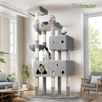 Globlazer Extra Large Cat Tower, 81-inch Tall Cat Tree for Big Cats 20 lbs, XXL Heavy Duty Cat Scratching Tower for Indoor Adult Cats with 3 Cat Condos, 8 Scratching Posts, F81, Light Grey