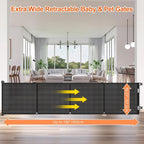 EZIGO 180 Inch Retractable Baby Gates, 41 Inch Extra Tall Retractable Gate | Reinforced Retractable Dog Gate with Rods, 15 FT Extra Long Mesh Pet Gate for Stairs Hallways Doorway Indoor Outdoor, Black