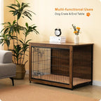 DWANTON Dog Crate Furniture with Cushion, Wooden Kennel Table with Double Doors, Indoor Dog House, Large Size, 38.5" L, Warm Brown