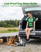 Portable Dog Water Bottle with Bowl, Large 77 oz/2.2 L, Black | Food-grade, BPA-free material, silicone seal, easy-clean wide mouth, grip handle, for large dogs, hiking, camping, beach days