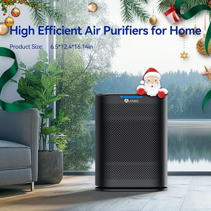 Aucleia Pet Air Purifiers, Black | Covers 2,100 Ft² Large Rooms, H13 HEPA Filter, Air Quality Monitor, Auto Mode, Removes Dust, Pet Hair, Smoke ,Odor