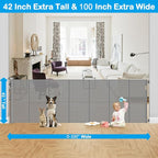 Reinforced 42" Extra Tall X 100" Extra Long Baby Gate for Large Openings with Reinforced Bars Retractable Pet Gate for Dogs Extra Wide Retractable Baby Gate No Sagging Extra Tall Retractable Dog Gate