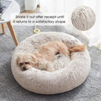 Western Home Calming Donut Small Medium Pet Dog Bed Washable,27"White Khaki | Fluffy Faux Fur Round Cuddler,Anti-Anxiety,Anti-Slip Bottom,Plush Pet Dog Beds for Small Medium Sized Dogs,Up to 35 LBS