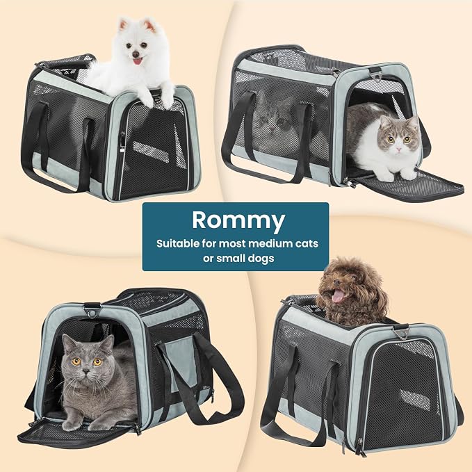 Petsfit Soft-Sided Cat Carrier,18 x 11 x 11 Pet Carrier | Airline Approved, Lightweight and Collapsible, Ventilation on 5 sides, Escape Proof, Adjustable Shoulder Strap & Soft Cushion