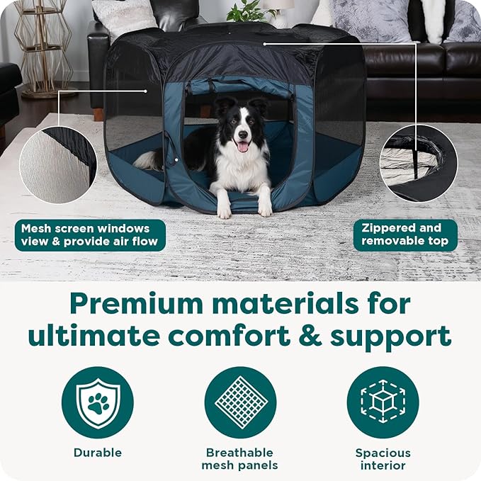 FurHaven Soft-Sided Dog & Cat Playpen, Portable Foldable Indoor & Outdoor Pet Playpen with Mesh Windows & Zippered Door, Gray, Extra Large