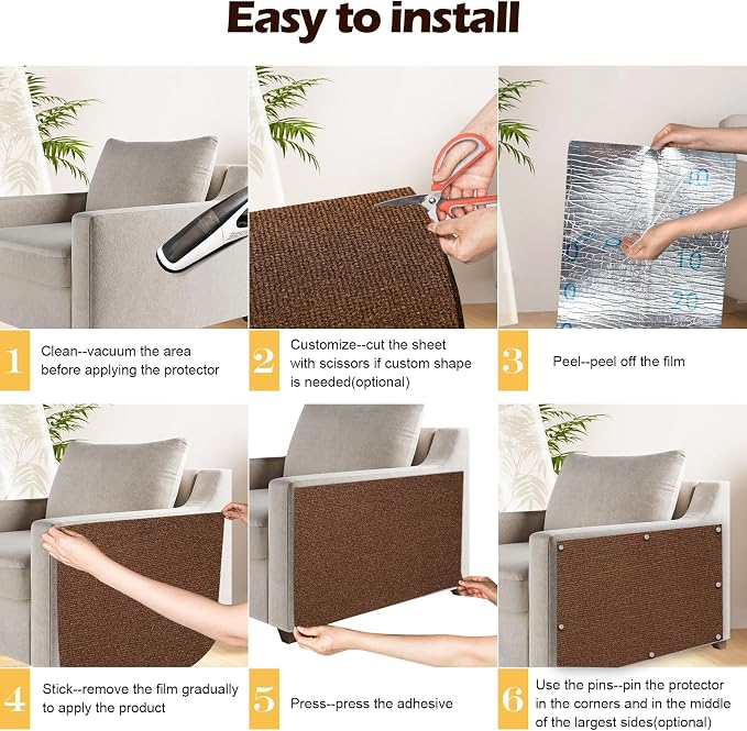 Cat Scratch Furniture Protector, 78.7"x15.8" Cat Scratch Pad for Couch | Trimmable Self-Adhesive DIY Sofa Wall Cats Tower Mat, Replacement Pads from Pet Claws, Dark Brown