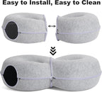 8-Shaped Large Cat Tunnel Bed for Indoor Cats, Infinite Circulation Peekaboo Cat Cave with 12 Toy Balls, Cat Donut Tunnel for Cats up to 30 Pounds (Light Grey, L 38x24x11in)