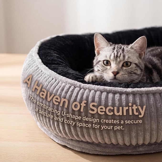 Calming Dog Bed for Medium Dogs 26"x19" - Orthopedic Washable Pet Bed with Anti-Slip Bottom, Indoor Soft Cat Bed with Removable Cover (Black)