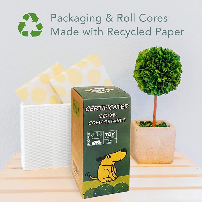 Compostable Dog Poop Bag Rolls, Doggie Poop Bags Refills, Eco-Friendly Pet Waste Bags, Vegetable-Based Unscented, Extra Thick, Leak Proof, Size 9 x 13 Inches, 360 count