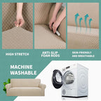 YEMYHOM Couch Cover Latest Jacquard Design High Stretch Sofa Covers for 2 Cushion Couch, Pet Dog Cat Proof Loveseat Slipcover Non Slip Magic Elastic Furniture Protector (Medium, Khaki)