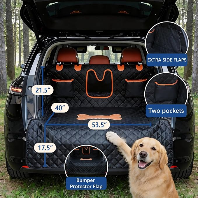 SUV Cargo Liner for Dogs,Waterproof Dog Trunk Cover with Bumper Flap | Material: Waterproof PU Leather | Protection: 12.60" Side Flaps & 17.72" Bumper Flap | Fit: Most SUVs | Non-Slip Design