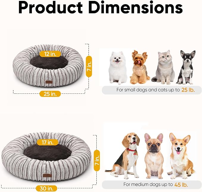 FUKUMARU Small Dog Bed, 25" Orthopedic Dog Bed for Puppies, Donut Cat Beds | Gradient Color Calming Donut Dog Beds for Small Dogs, Round Pet Bed with Washable Cover, Cute Cat Bed for Indoor Cats, Coffee