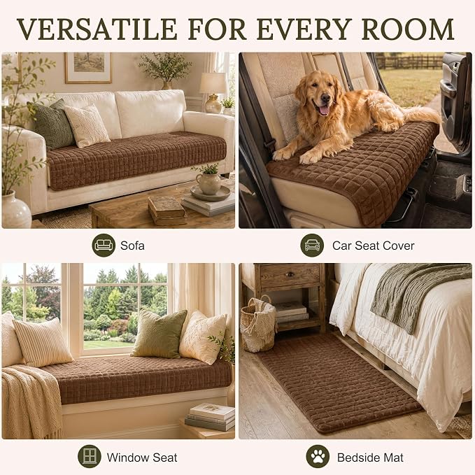 Smiry Velvet Couch Cover for Dogs, Non Slip Soft Sofa Protector for Pets | Washable Sofa Cover for Cats, Cozy Furniture Protector Against Pet Hair, Scratches, Fits Sectional Sofa(Brown, 36"x94.5")