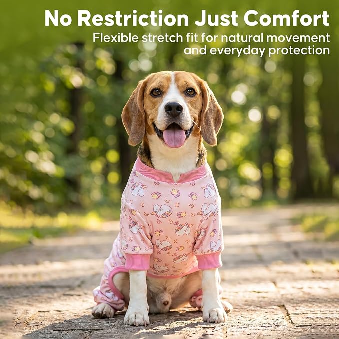KYEESE Dog Pajamas Stretchy Pet Jammies Coat Comfy Pet Onesie Costume Velvet Dog Pajamas Small Sized Dogs Soft Dogs Clothes Pjs with Pink Unicorn Pattern, Large