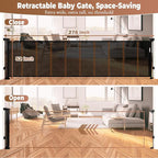 276" Retractable Baby Gate Extra Wide, 52" Tall Retractable Dog Gate for Stairs, Doorways, Decks, Mesh Gate Long Child Gate Pet Gate for Indoor, Outdoor, with Reinforced Mesh Rods, Dual Locks (Black)