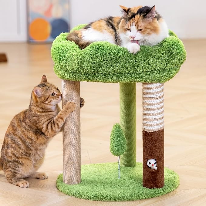 Woochpet 20" Small Cat Tree with 3 Scratching Posts and Perch Bed | Removable Washable Top Cover, Natural Sisal Rope, Compact Design, For Small Cats and Kittens