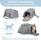 Petsfit Small Expandable Cat Carrier for Air Travel, Up to 9 lb | 16 x 10 x 9 in; sized for Alaska Airlines, with locking zippers, an interior safety tether and multi-side ventilation.