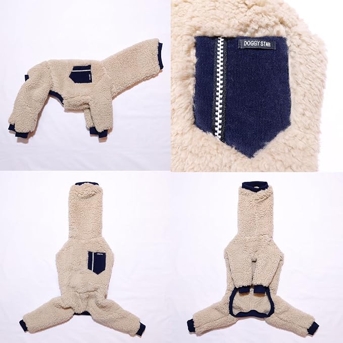 D Doggy Star Italian Greyhound Sweater Turtleneck Outfit Warm Fleece Onesie Clothes Whippet for Dog Coat (XL,Navy Pkt)