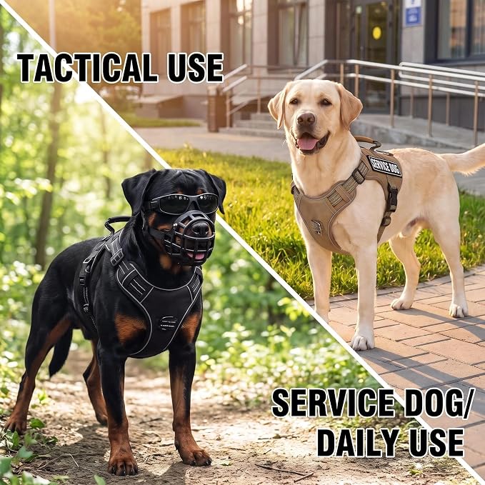 Service Dog Tactical Vest Harness and Leash Set Large Sized Dog Emotional Support- Tactical Dog Harness Training Collar with Name (Black, M)