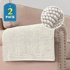 H.VERSAILTEX Plush Chenille Couch Armrest Cover 2 Packs Thick and Soft Sofa Covers Furniture Protector Cover for Pets (27.5" x 27.5", Ivory)