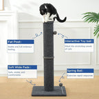 Cat Craft Reticulated Short Plush Tall Cat Scratching Post, Light Gray | 41in textured reticulated plush scratcher, anti-tip thick base, swappable balls for cat scratching & interactive climbing