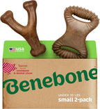 Benebone 2 Count (Pack of 1) Wishbone/Dental Durable Dog Chew Toys, Real Bacon, Made in USA, Small