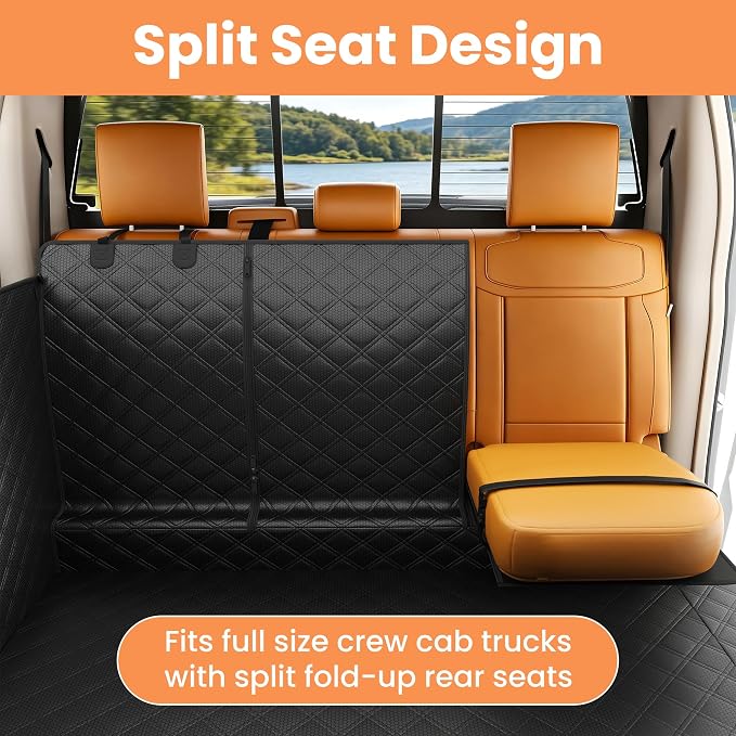 PETICON F150 Floor Cover for Crew Cab Trucks with Fold-Up & Split Seats | Split Zipper, Waterproof & Scratch-Resistant 600D Oxford, Side Door Flaps, Non-slip Base, Protects Interior, Machine Washable
