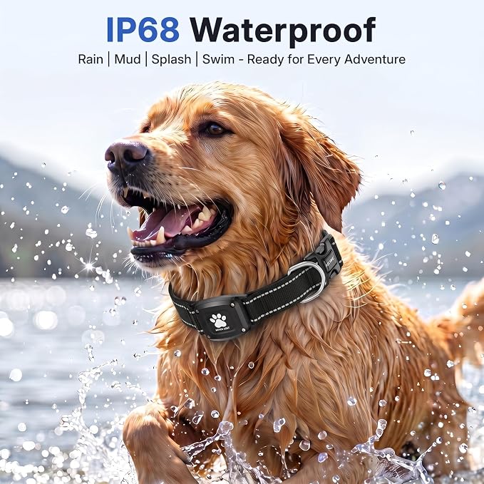 GPS Dog Collar Tracker 2-in-1,Reflective Waterproof Pet Collar,iOS-Only,No Monthly Fees,Unlimited Range,Dog Tracking Collar Pet Tracker,for Small Medium Large Dogs(S (12.5"-16"), Black)