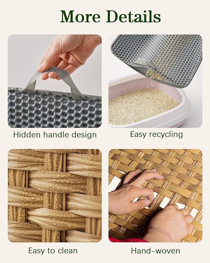 SETVSON Cat Litter Box Enclosure Furniture, Hidden PE Rattan, Natural | PE Rattan Kitty House with Top Fence, Fits Standard Litter Box, Included Litter Mat, 2 S-Hooks, Sturdy Metal Frame