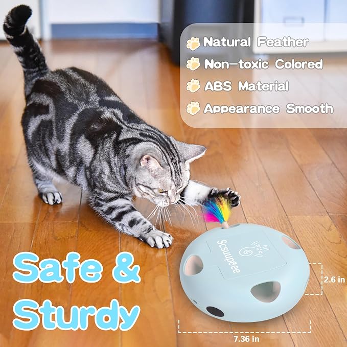 Rechargeable Interactive Cat Toy, Blue | Smart Sensor Pop-Up Feather Toy, 7 Holes, USB Powered Automatic, For Indoor Cats