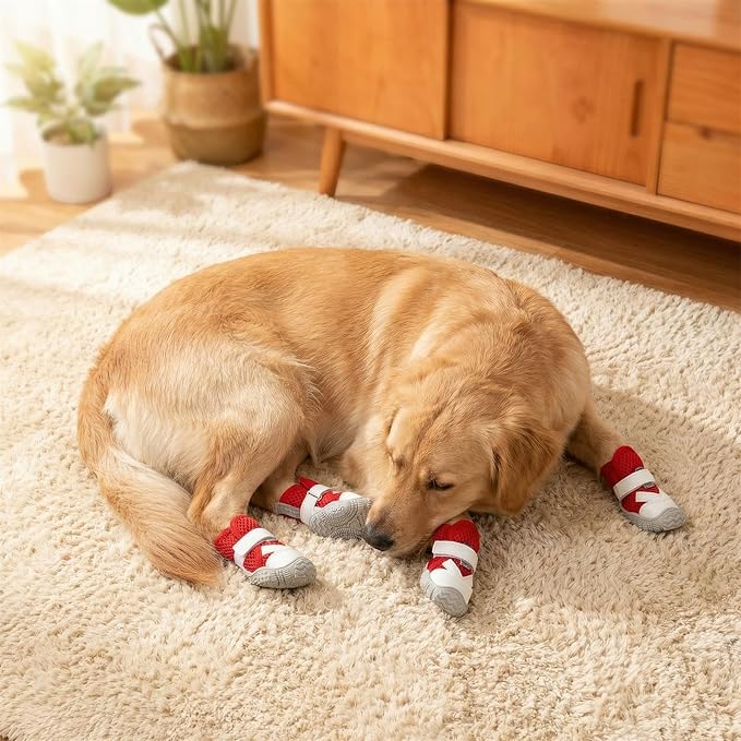 Dog Shoes for Small Dogs, Hot Pavement Summer Puppy Dog Boots & Paw Protectors with Soft Anti-Slip Rubber Sole, Mesh Breathable Dog Booties for Hardfloors, Walking Running 4 Pack (red, 1)