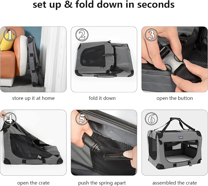 Petprsco Portable Collapsible Dog Crate, 24" Soft Dog Crate for Car Travel | Small Dog Crate Kennel 24”*17”*17” with Soft Blanket and Foldable Bowl for Large Cats & Small Dogs Indoor and Outdoor Use