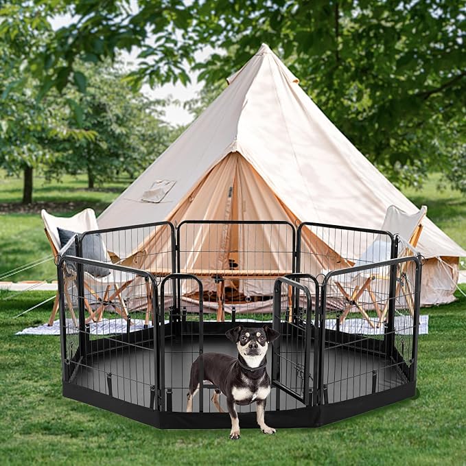 PJYuCien Octagon Playpen Bottom Pad for 24'' Width 8 Panel Pen, Black | Protect Floor, Easy to Move and Clean, Perfect for Puppy, Duck, and Other Small Animals, Hook Connect