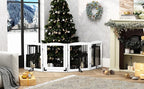 PUPETPO Freestanding Dog Gates with Door Walk Through, 80 inch Wide Gates Indoor, Dog Fences Indoor, Support Feet Included, 4 Panels, 32" Tall, White & Black