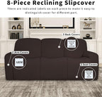 Easy-Going 100% Dual Waterproof Recliner Sofa Cover, 8-Pieces Stretch Relining Couch Cover with Pocket, Jacquard 3 Seat Sofa Slipcover Leakproof Washable (Sofa, Chocolate)