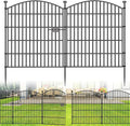 5 Panel No Dig Decorative Garden Fence with Gate 32" H x 11.8'L Dog Barrier | Rustproof welded steel with lock gate, deep stakes for yards, patios. Modular design contains pets, rabbits, small animals.