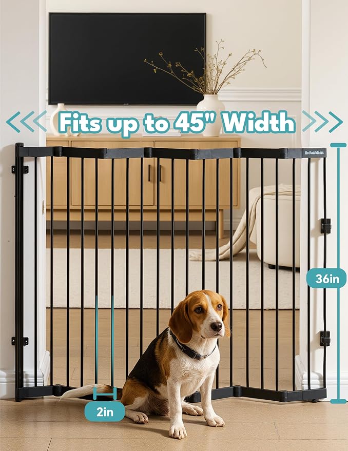 No Pawblems Retractable Safety Gate, Metal Adjustable Dog Gate for Doorways, Stairs & Hallways, Expands to 45" Wide, 36" Tall Gate, Auto Retract Design, No Bottom Bar, Black