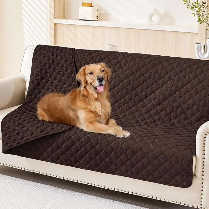 Smiry Waterproof Reversible Pet Couch Covers for Dogs | Pet Friendly, Soft Fabric, Washable Sofa Furniture Protector for Dogs Cat Kids, Checkered (68"x82", Chocolate/Chocolate)