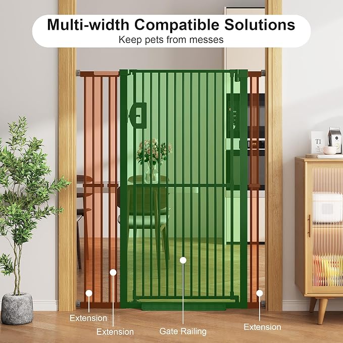 Jekriuet 57" Extra Tall Pet Gate, 27.5"-38.5" Wide, Black | Dog Cat Gate for Doorways Hallways Stairs,Pressure Mounted 1.18" Ultra Narrow Gap No Drilling One-Handed Auto-Close