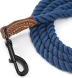 Mile High Life Dog Leash Braided Cotton Rope with Leather-Reinforced Ends | Rust-proof 360° swivel clasp, Heavy-duty for medium/large breeds. Great for weddings, daily walks (4 FT, 1/2", Navy)