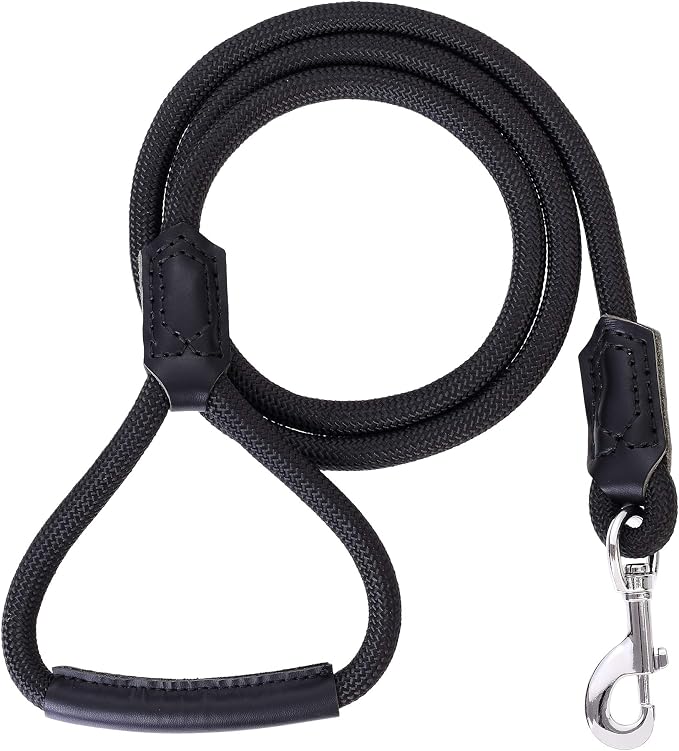 Mile High Life Dog Leash with Genuine Leather Handle, 6 FT/5 FT/4 FT | Leather Grip Rope Leash, Heavy Duty 360° Swivel Metal Clasp, for Small Medium & Large Dogs