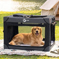Portable Collapsible Soft Dog Crate for Extra Large Dogs,42in Black | Oxford Cloth Travel Camping dog kennel with 4 Mesh Windows & 2 Storage Pockets,for Indoor & Outdoor Use