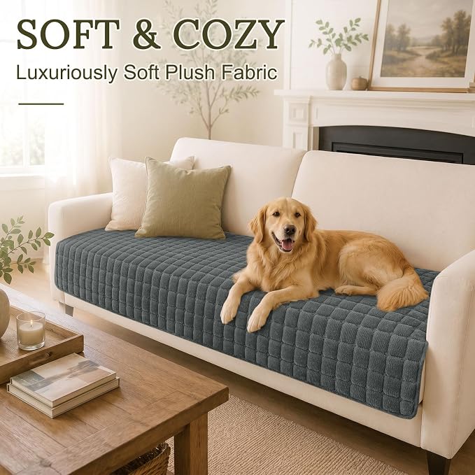 Smiry Velvet Couch Cover for Dogs, Non Slip Soft Sofa Protector for Pets | Washable Sofa Cover for Cats, Furniture Protector Against Pet Hair, Scratches, Fits Sectional Sofa(Dark Grey, 36"x94.5")