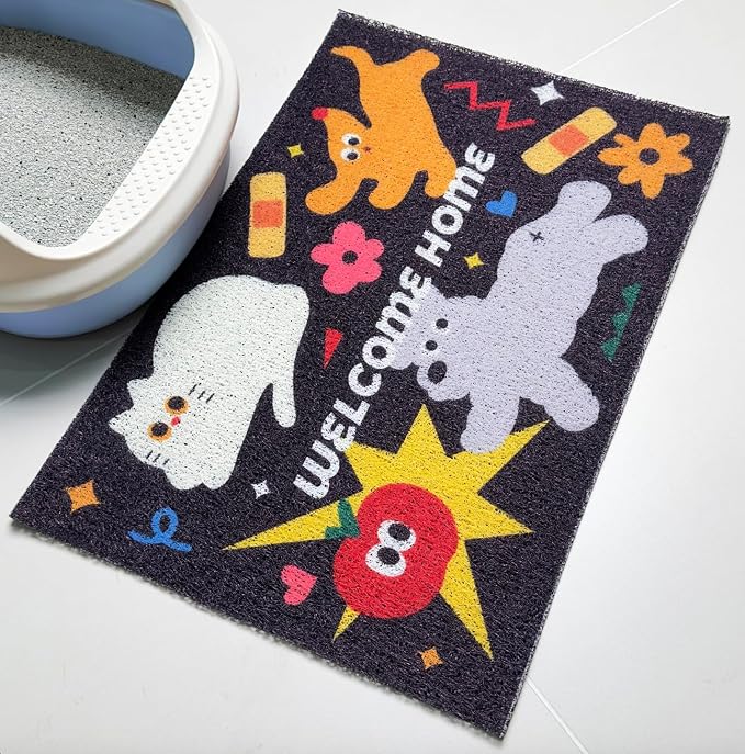Lukamoo® Cute Cat Litter Mat (24’’x16’’), for Kitty Litter & Cat Litter Box, Independent Artist Designed [Neon Neko Series] (Big Family)