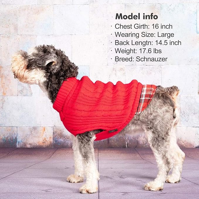 KYEESE Dog Sweater Turtleneck Thick Knit Pullover for Cold Weather | Stretchy Fit, Lightweight & Warm, Cozy Knit Comfort, Classic Plaid Design, Gentle on Sensitive Skin, Comfortable Daily Wear