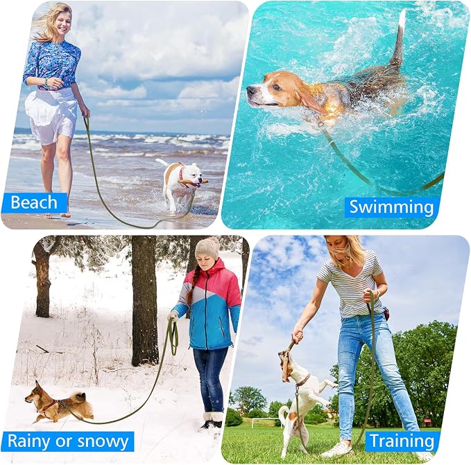 XiaZ Extra Long Dog Leash Waterproof, Training Long Line Lead for Large Medium Small Dogs Outside Walking, Playing, Camping, or Yard (100FT, Olive)
