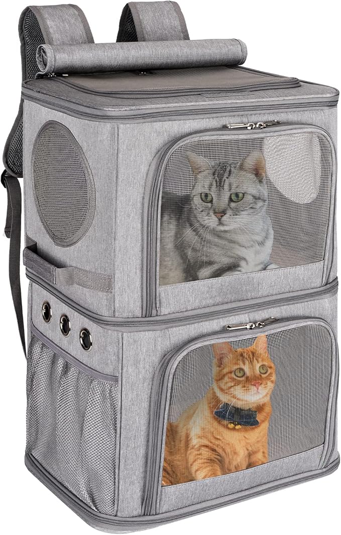 Extra Large Double Pet Carrier Backpack for Cats & Small Dogs | Portable Large Pet Travel Carrier with Super Ventilated Design, Ideal for Hiking, Camping and Outdoor Adventures