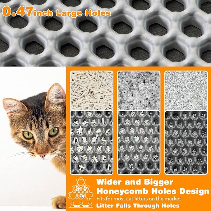 Cat Litter Mat 27"x46",Double Layer EVA litterbox Mat, Black | Waterproof honeycomb large grid, urine-proof and odor-free. Traps litter, easy cleanup,Washable, non-slip backing