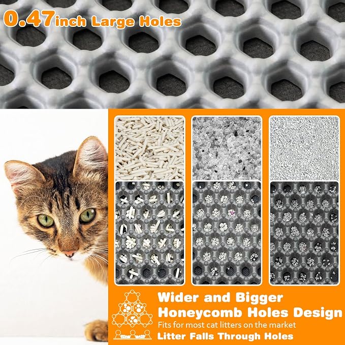 Cat Litter Mat 27"x46",Double Layer EVA litterbox Mat, Blue | Waterproof honeycomb large grid, urine-proof and odor-free. Traps litter, easy cleanup,Washable, non-slip backing